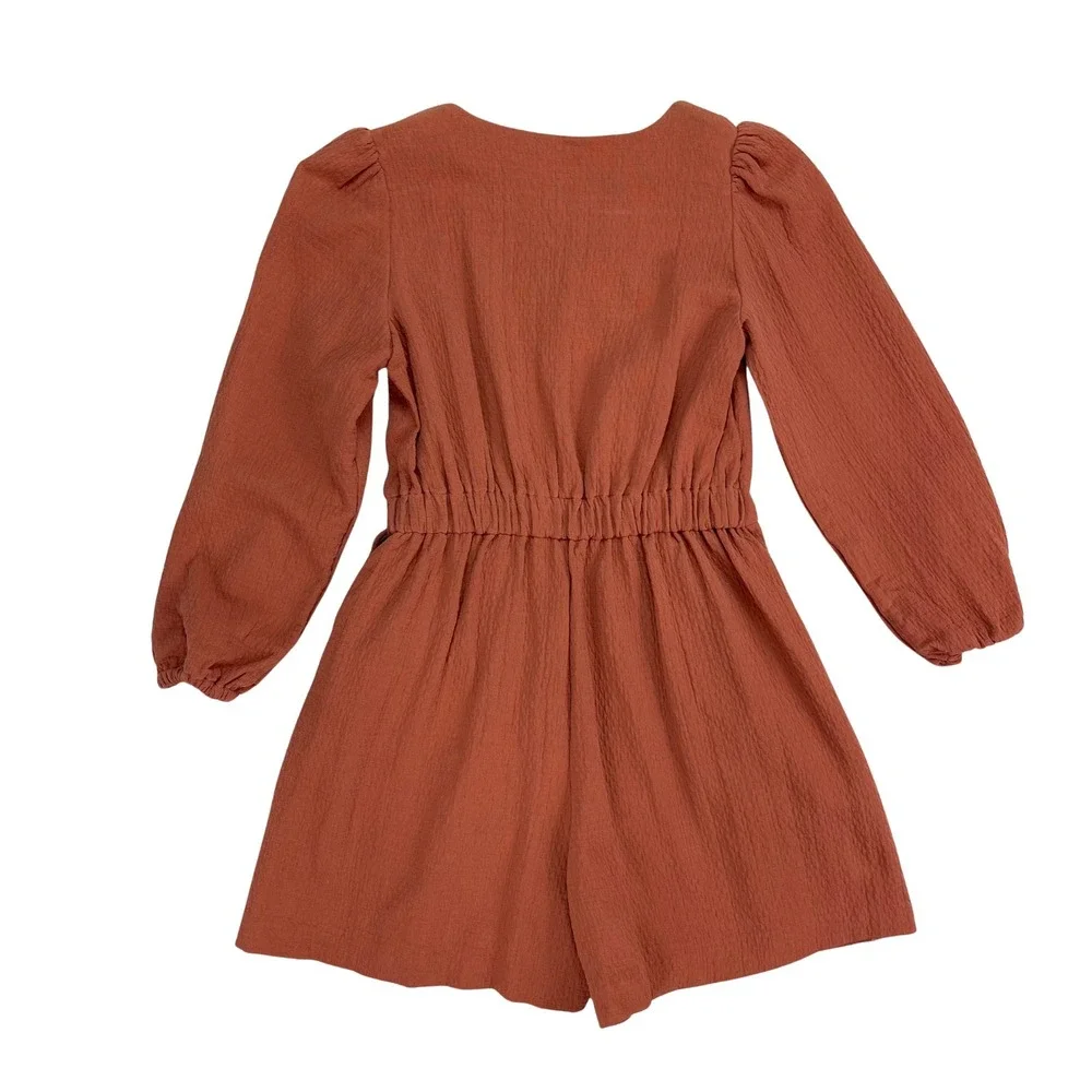 Luli &‎ Me Gabby Girls Grace Wrap Romper Rust 100% Cotton Sz M Cottage Boho